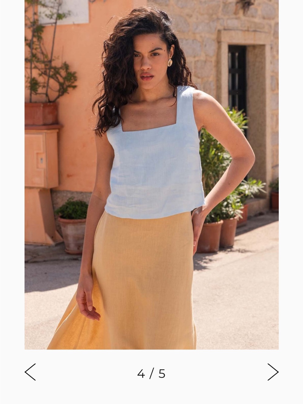 Blue/ Gray 100% Linen Square-Neck Crop Top